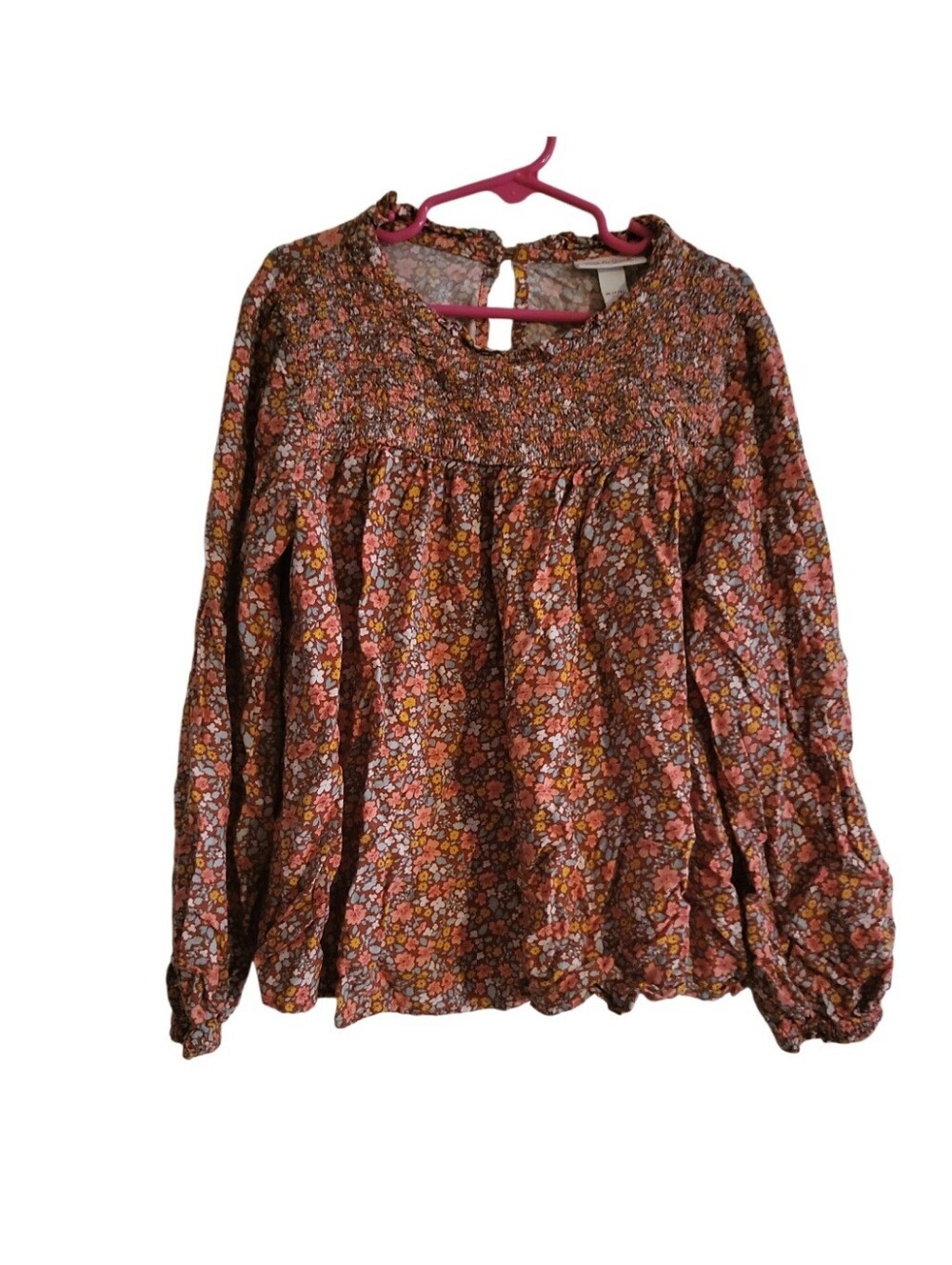 Cat & Jack Rust Multi Floral Smocked Yoke Blouse